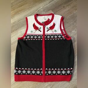 VTG Hand Embroidered Cardinal Sweatshirt Funky Festive Knit Sweater Vest Red XL